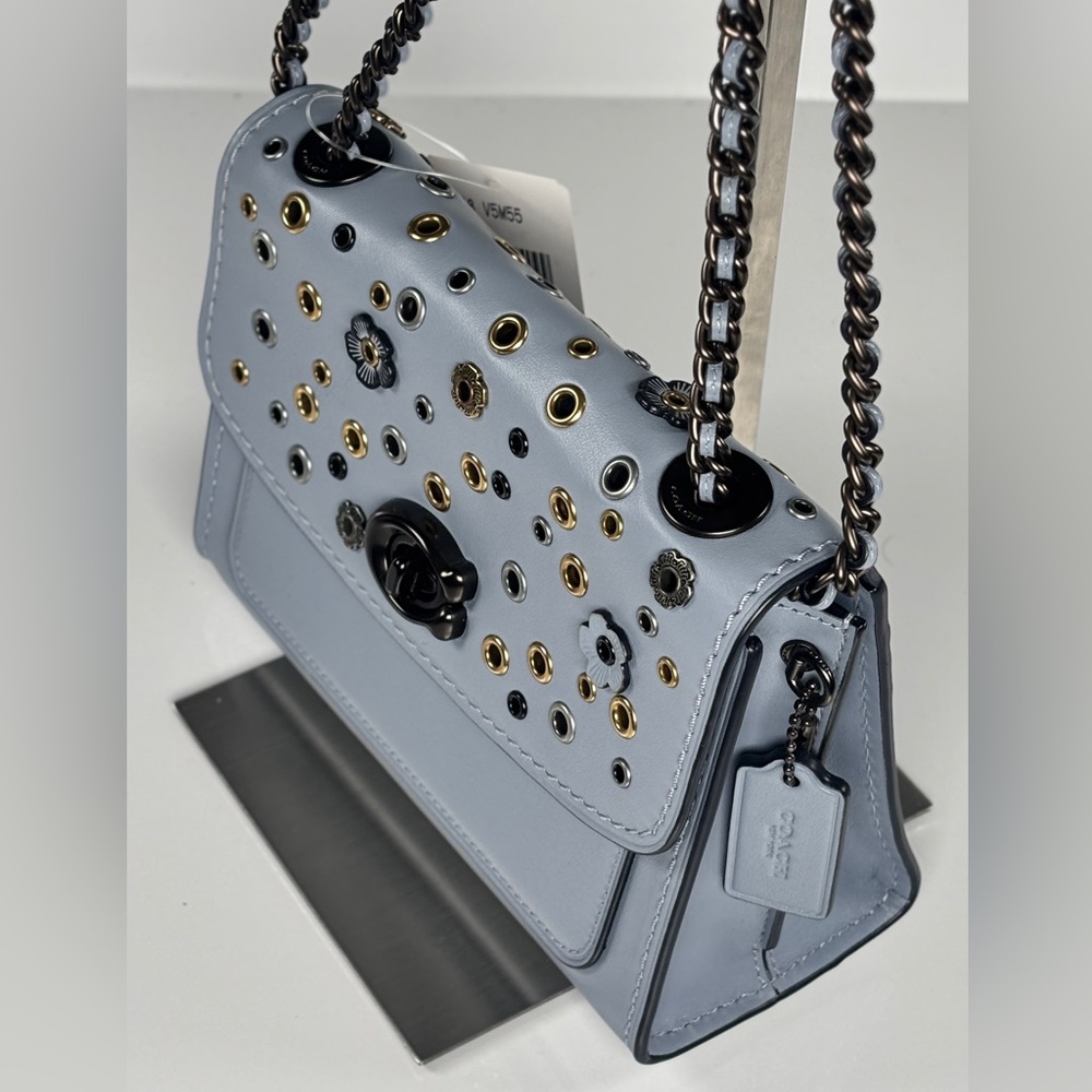 Coach Parker Tea Rose Blue rivets crossbody Bag NWT Chain & Leather w dusty - Picture 3 of 14